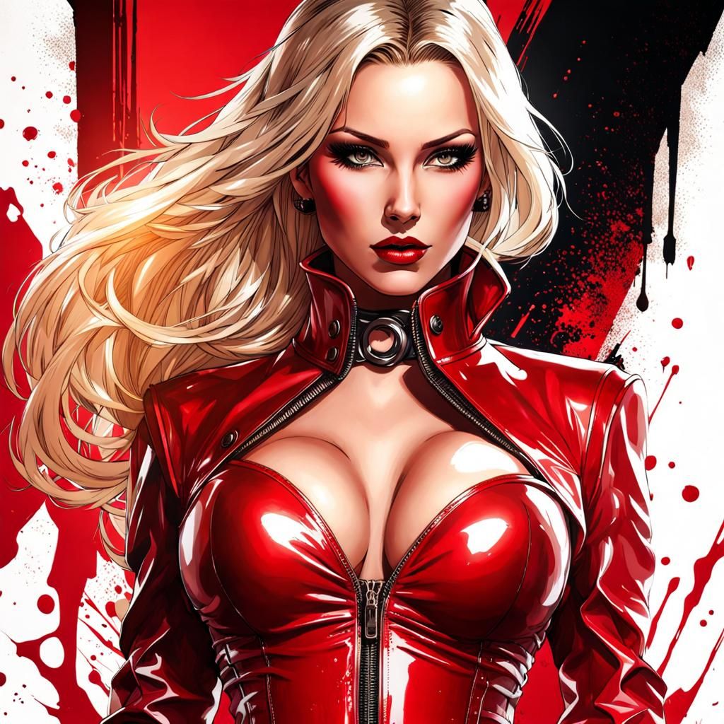 Beautiful Gothic Demon in Red Latex, Splash Art