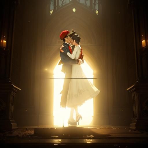 Victorian Woman Reunited with Mario: Photorealistic Reunion