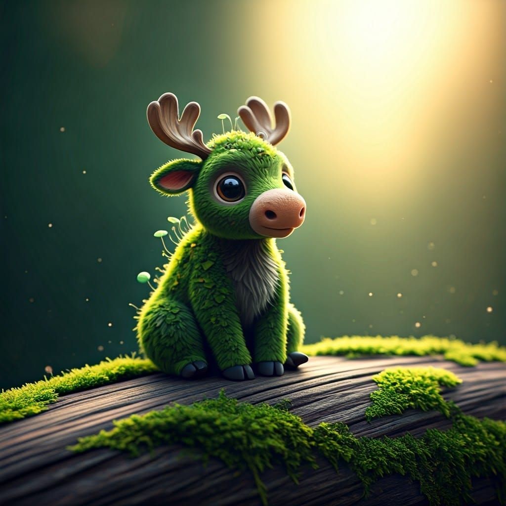 Mossy Moose Creature on Log, Digital Art