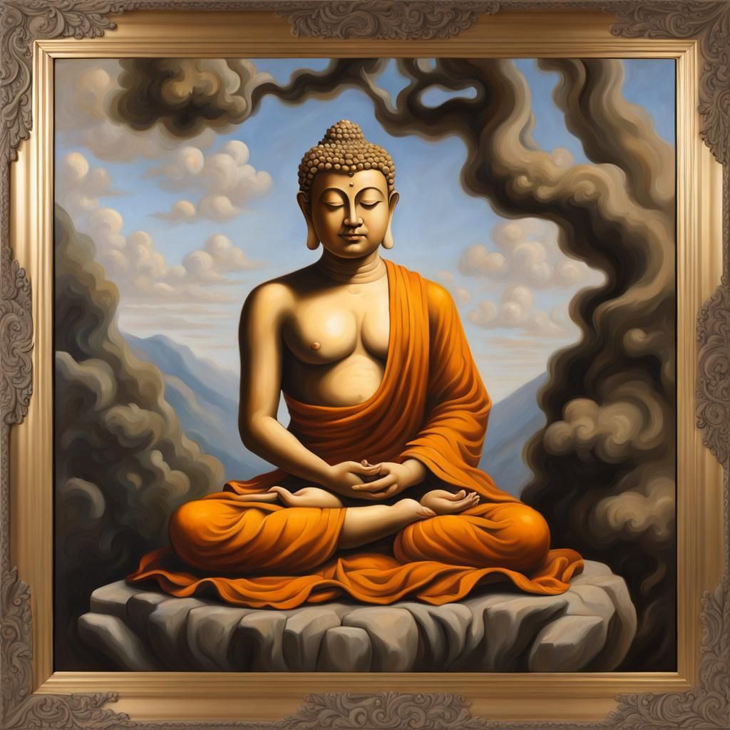Meditating Buddha in Renaissance Oil Painting Style