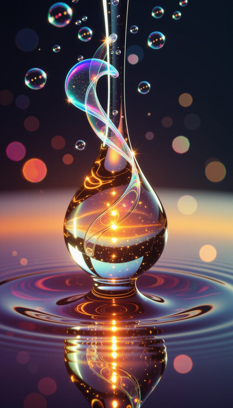 Glowing Chemical Reaction Inside Honey Drop Macro Photo