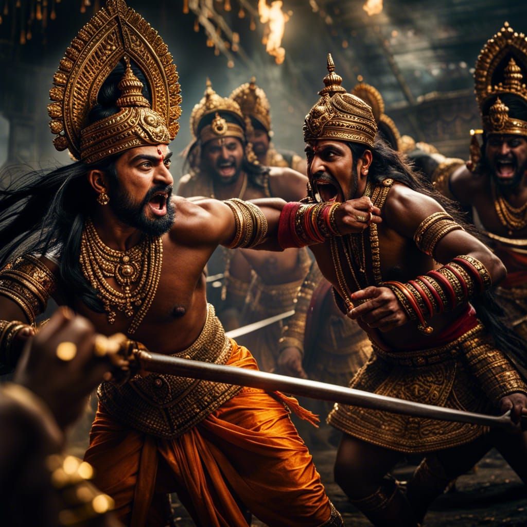 Dynamic Ramayana Battle Scene in Hyperrealistic Style