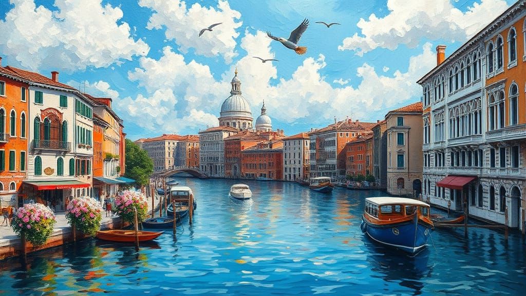 Venice Cityscape in Expressionist Oil Painting Style
