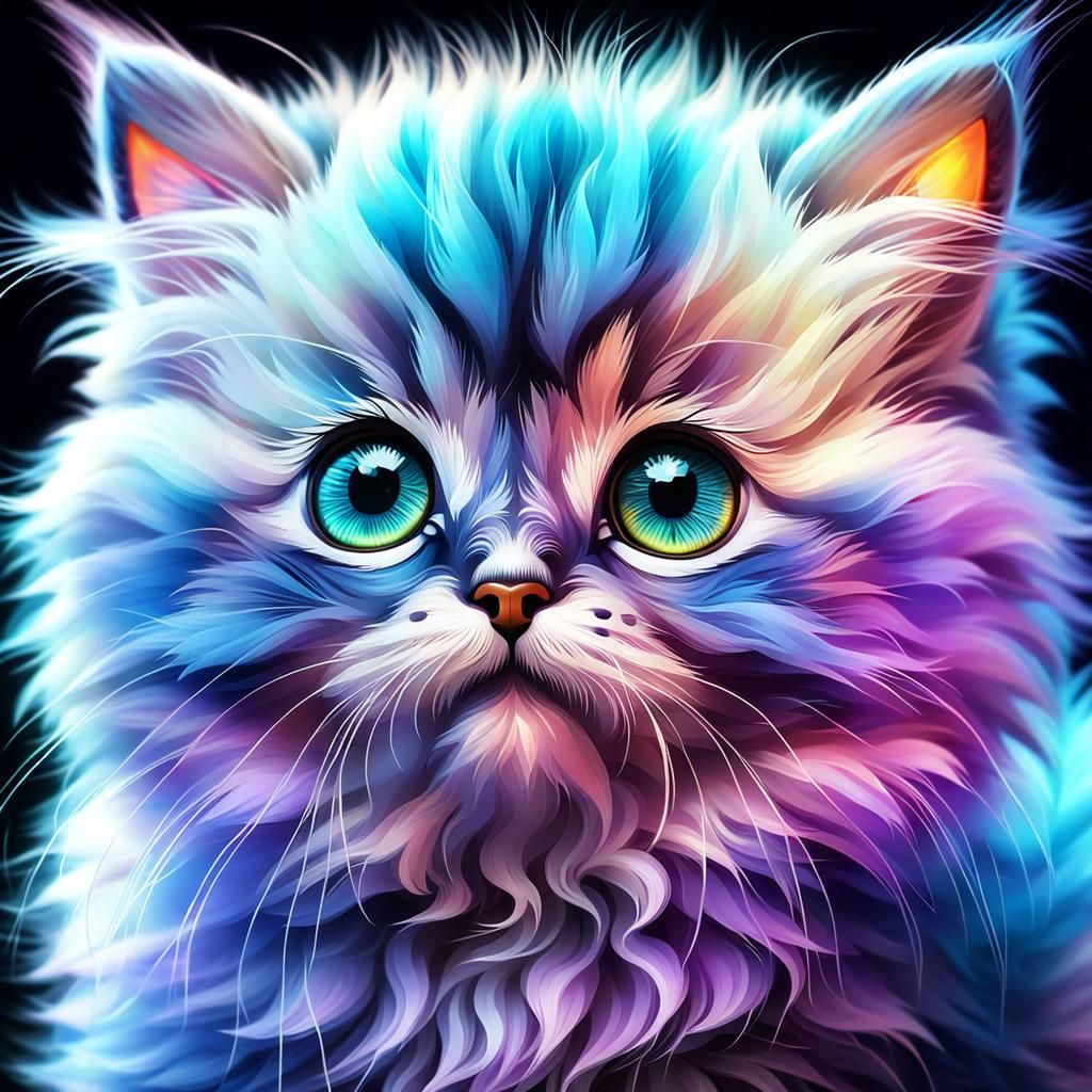 Cute Kitten Portrait in Iridescent Digital Art