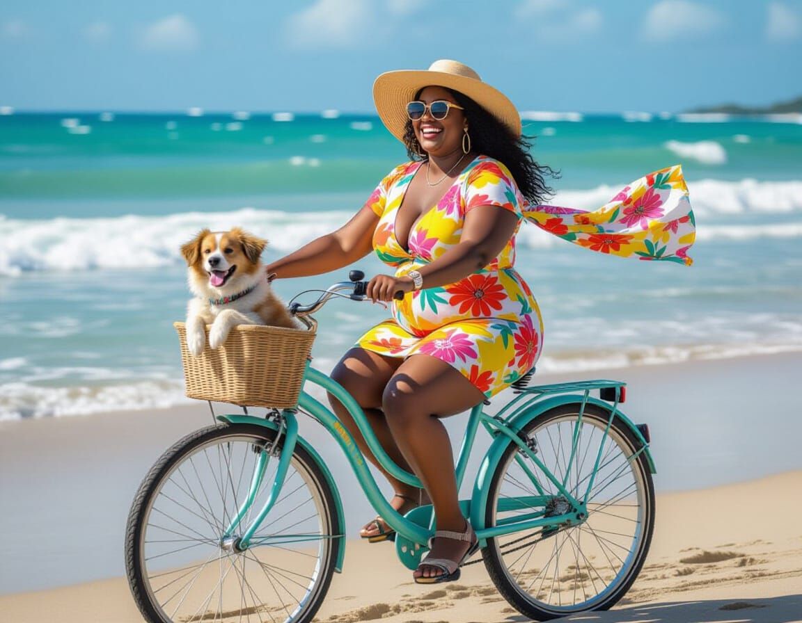 Joyful Beach Bicycle Ride in Sunshine