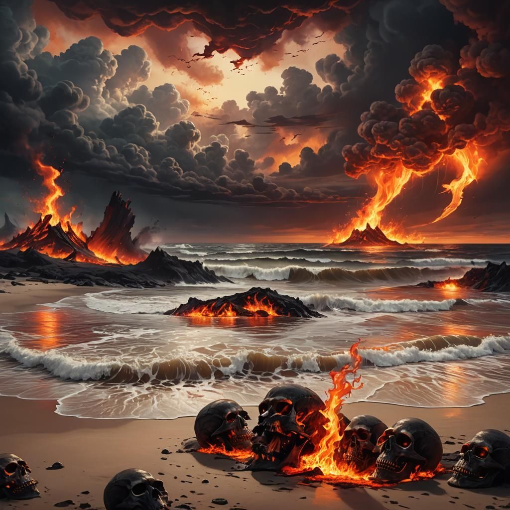 Hellish Beach: A Surreal Landscape Painting