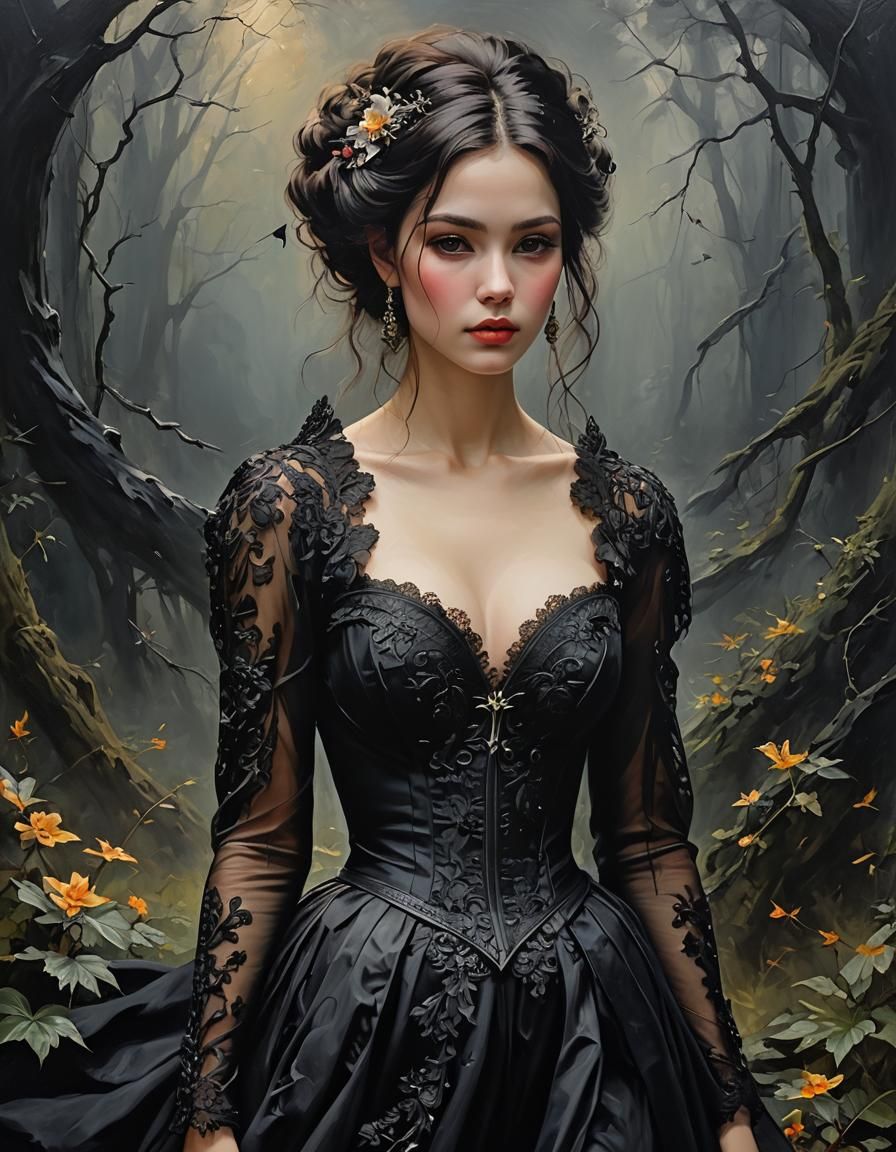 Ethereal Oil Painting: The Somber Tone of Black