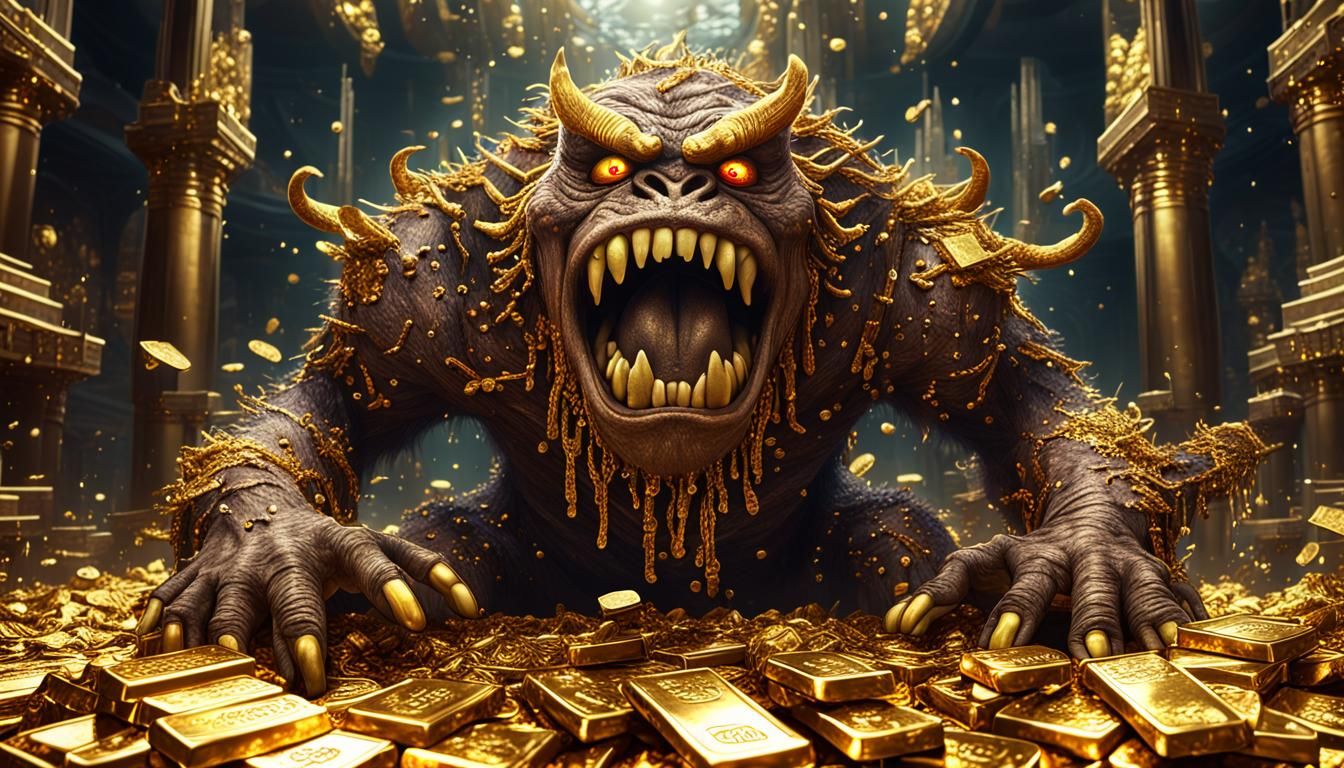Gold-Hoarding Monster in Detailed Matte Painting