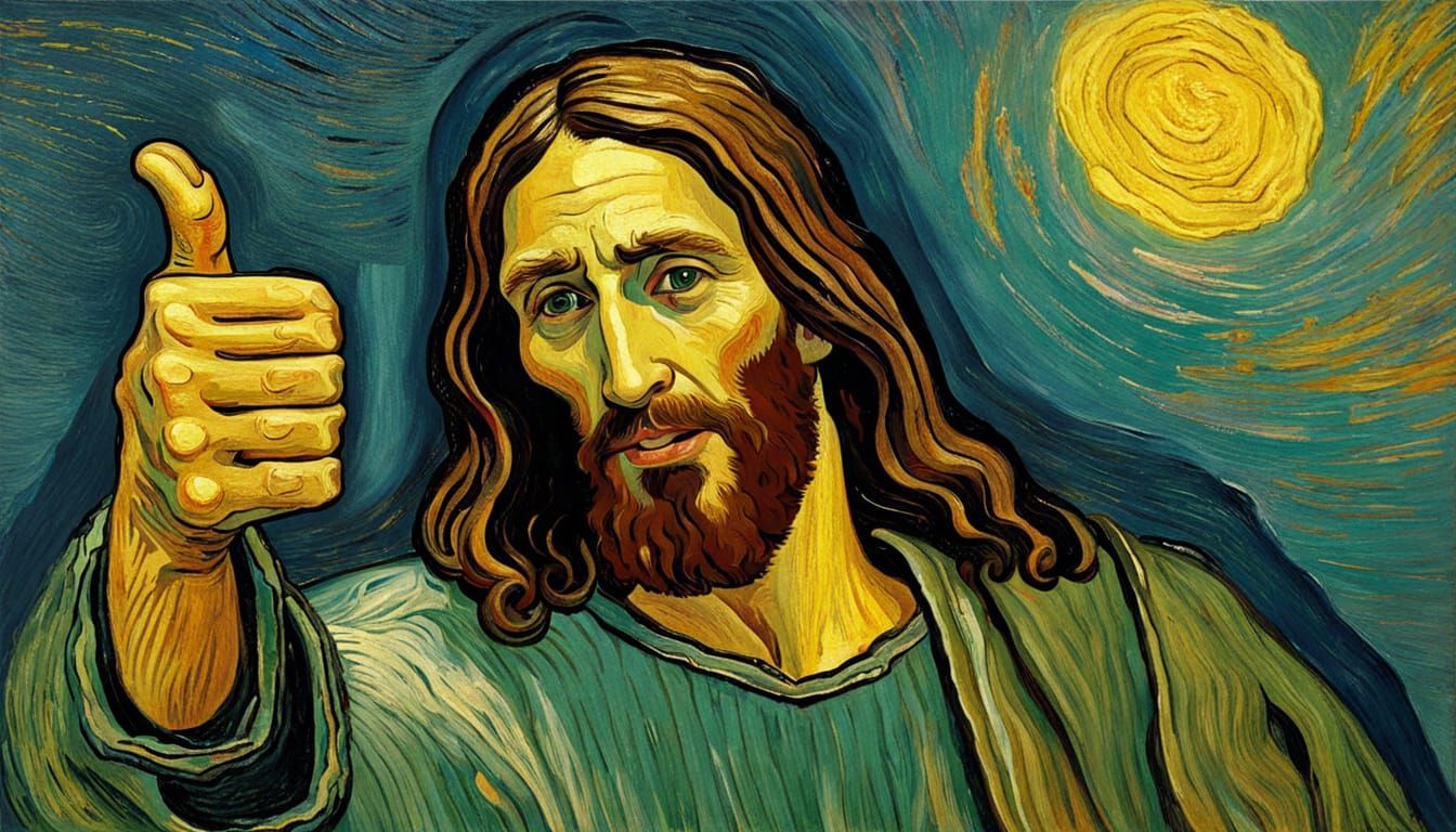 Jesus Christ Thumbs Up as Impasto Painting