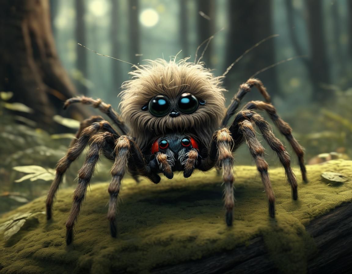 Chibi Spider-Puppy Hybrid in Detailed Fantasy Style