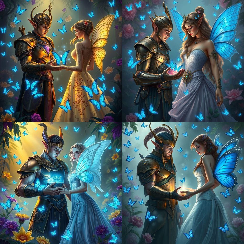 Elf Warrior's Gift: Bioluminescent Butterflies in Floral Jun...