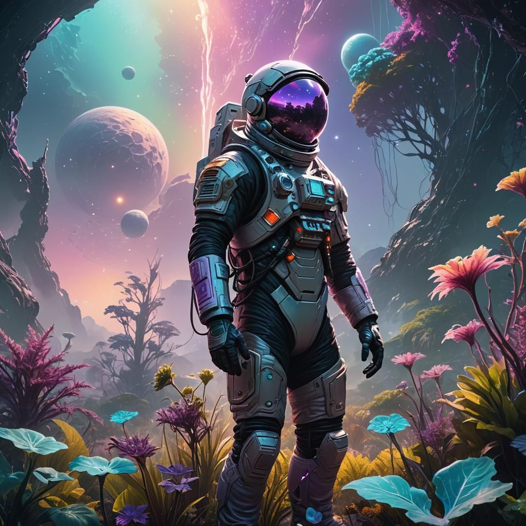 Astronaut on Alien Planet in Sci-Fi Concept Art