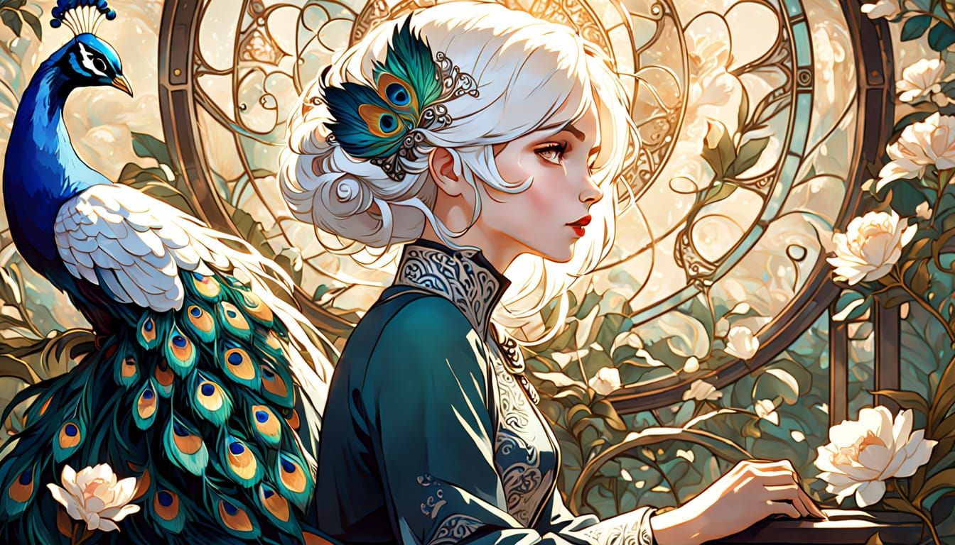 Elegant Woman in Art Nouveau Garden