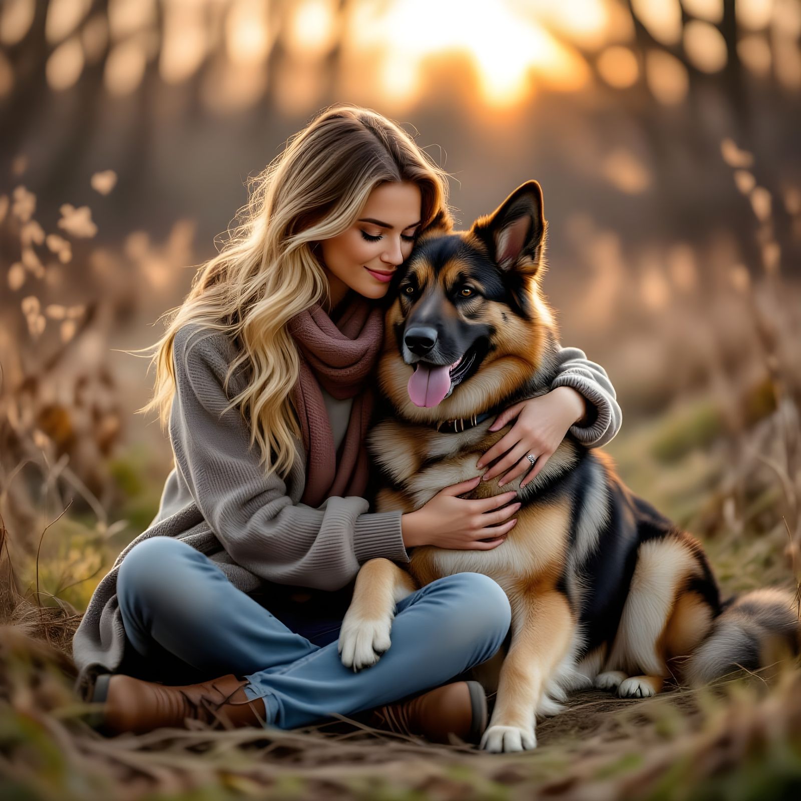 Tender Moment: Woman and German Shepherd