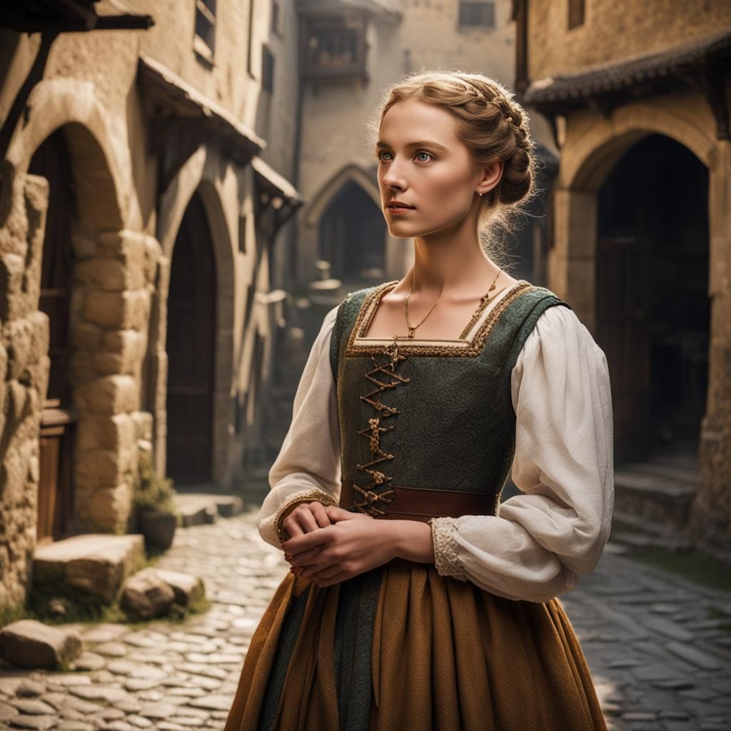 Medieval Woman in Town Square
