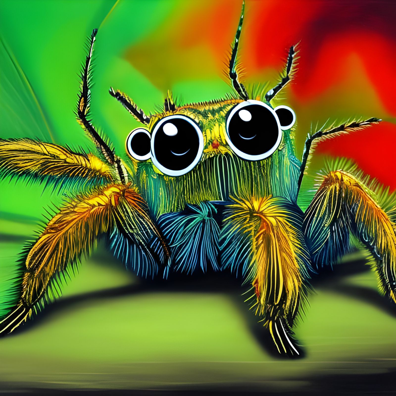 Green Spider Under Archway: Splash Paint Style