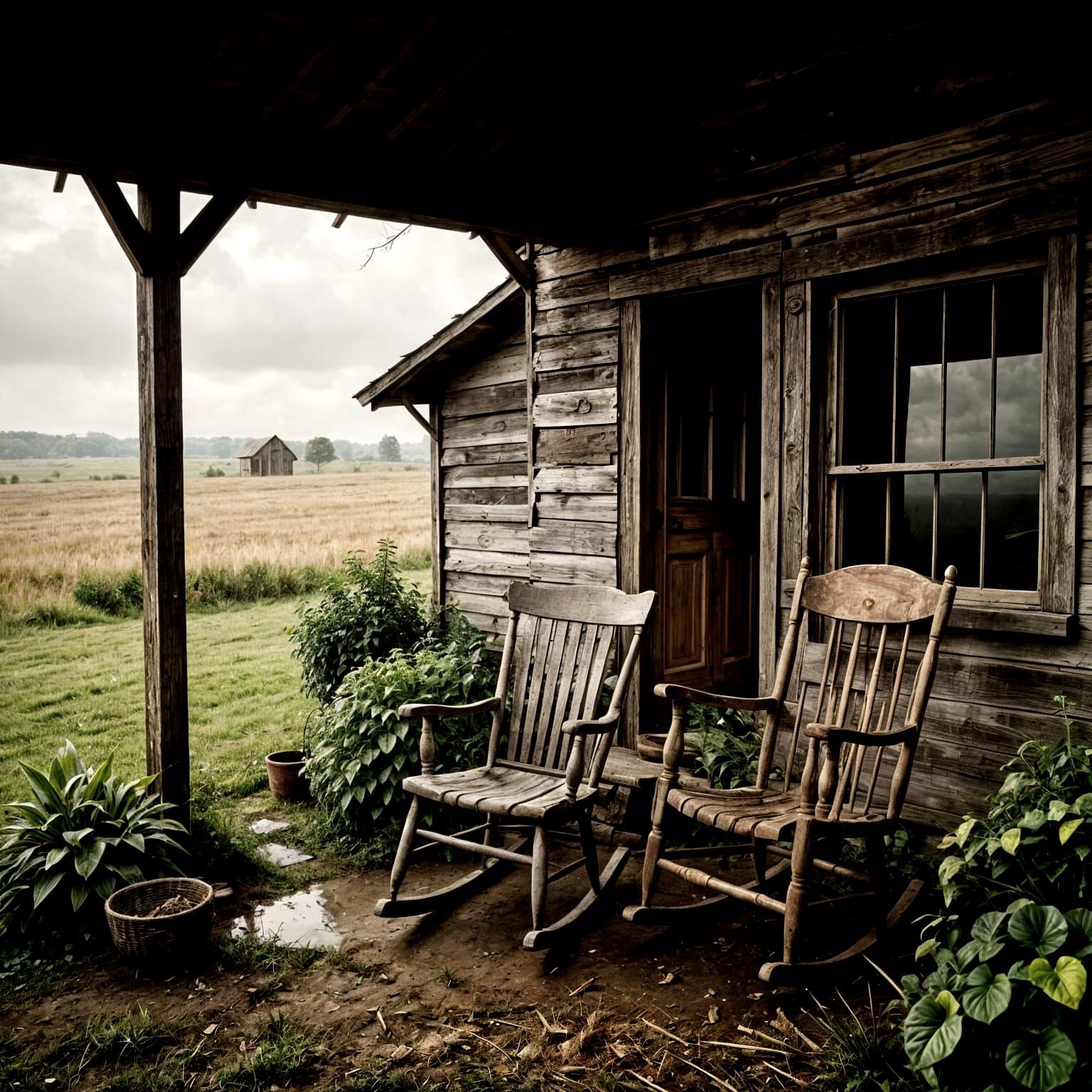 Weathered Hut in Field: A Vintage Photograph