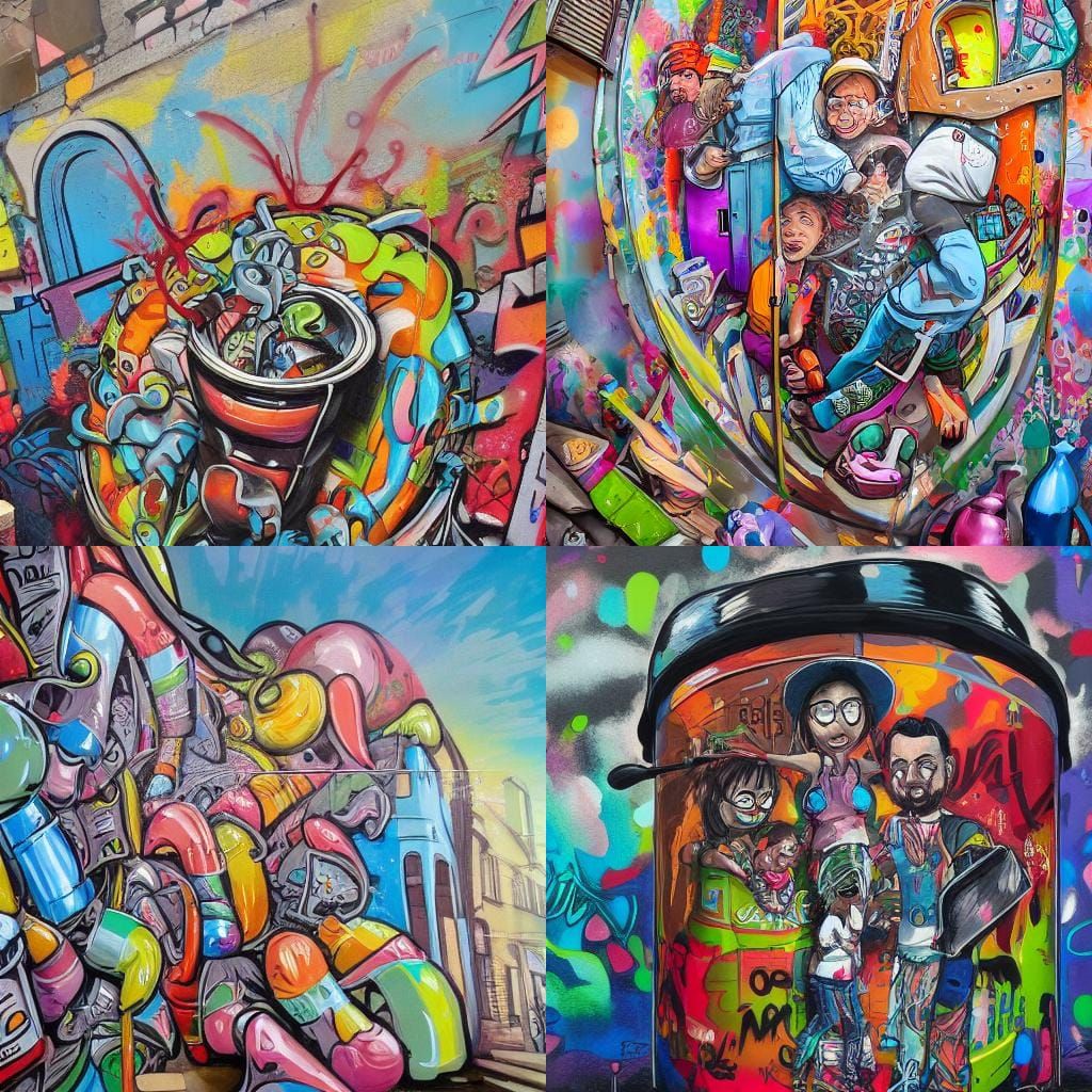 Family in Sardine Can in Graffiti Art Style
