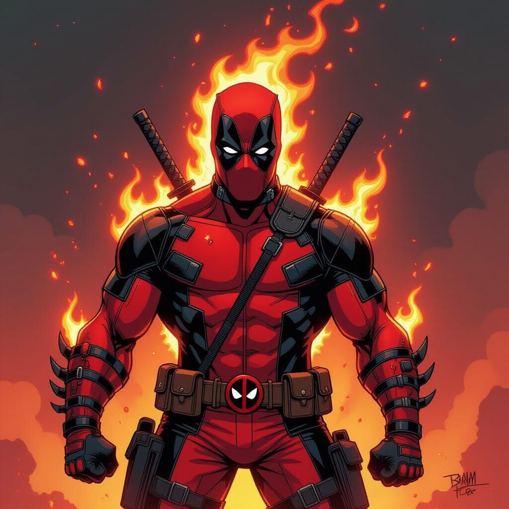 Deadpool Ghost Rider Hybrid in Dark Fantasy Comic Style