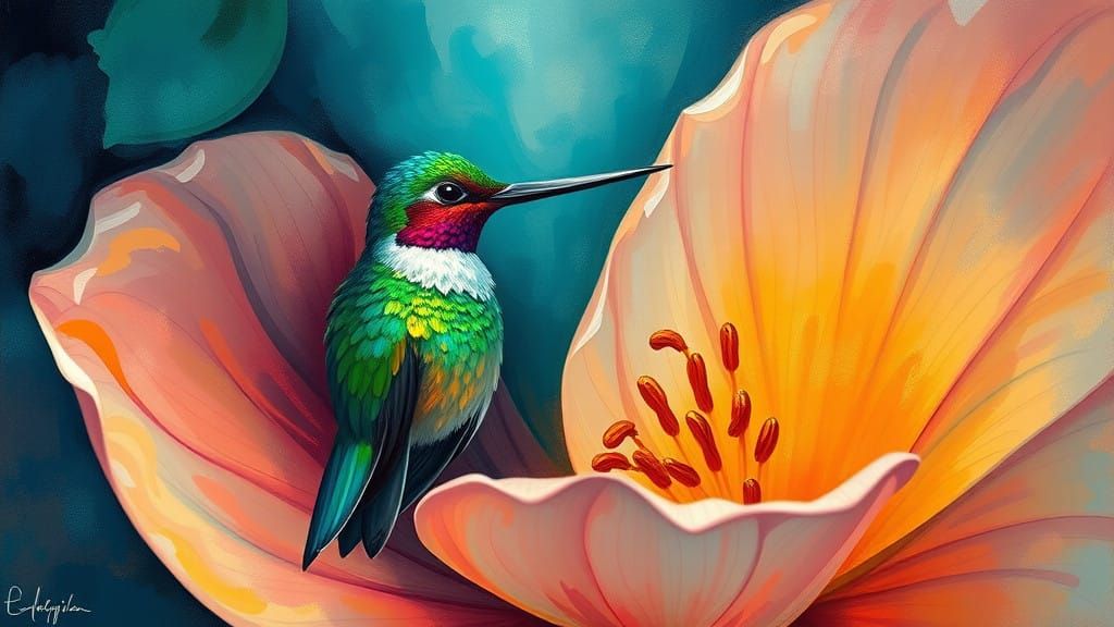 Surreal Hummingbird Portrait in Abstract Expressionist Style