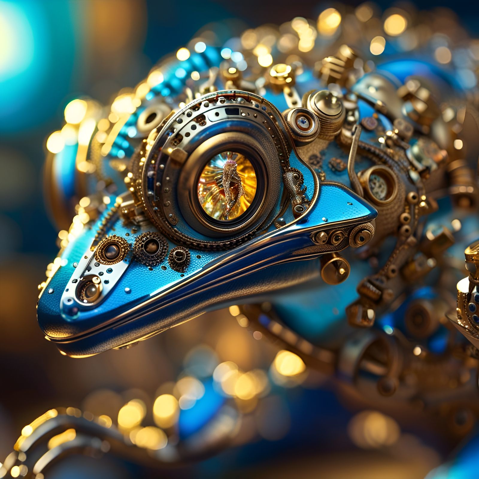 Steampunk Crystal Gecko in Golden Hour Sunlight