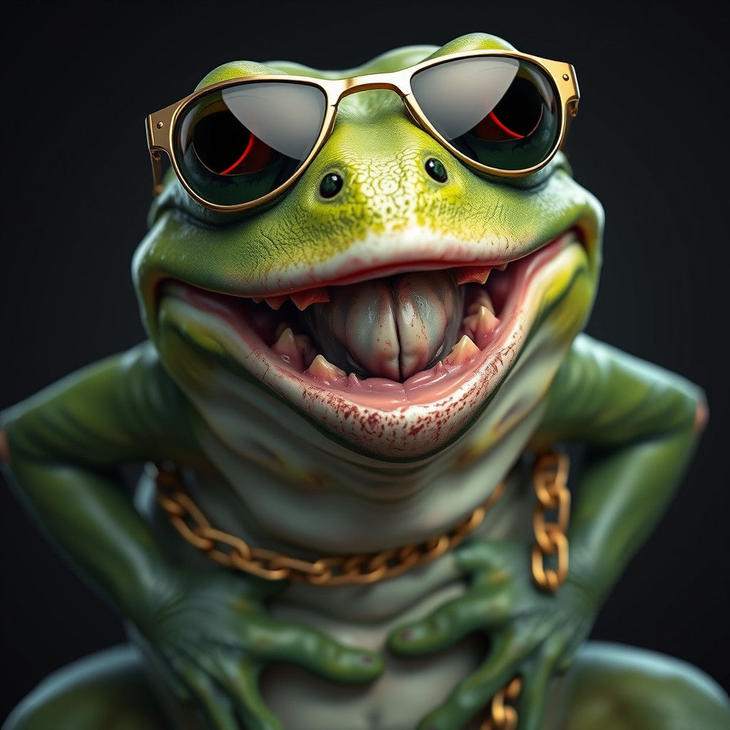 Laughing Frog with Gold Chain in ZBrush Style