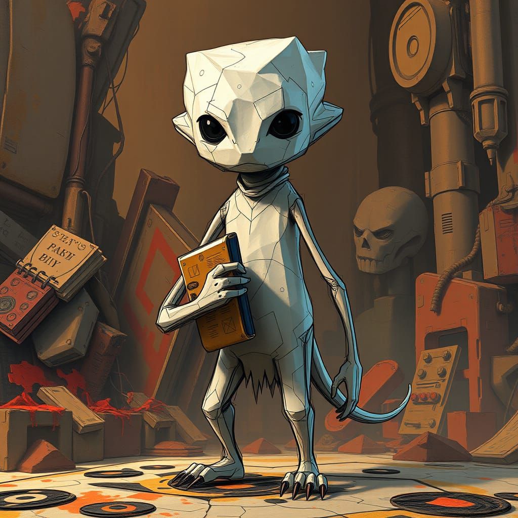 Sketch Creature Merging with Paper in Fantasy Art Style