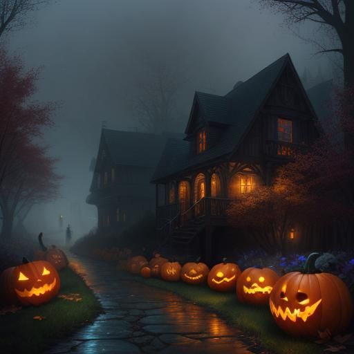 Ethereal Halloween: Jack-o'-Lanterns in a Spooky Neighborhoo...