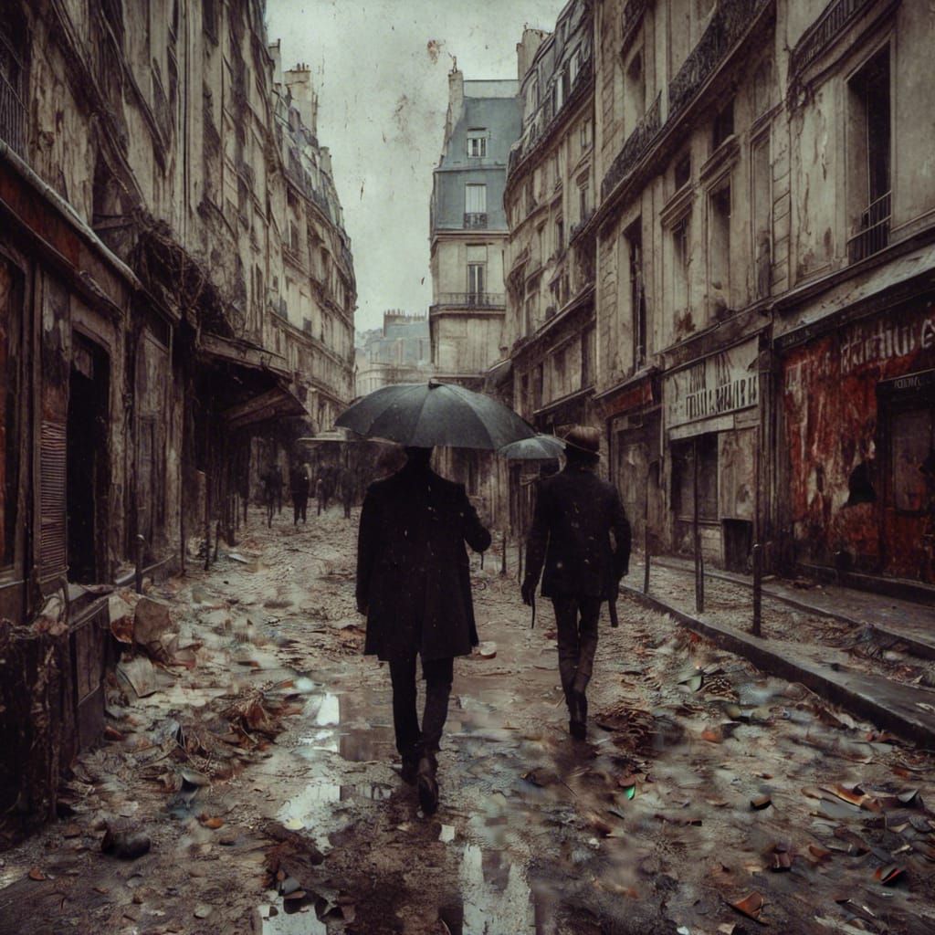 Macabre Figure Walking in Paris, Gothic Style