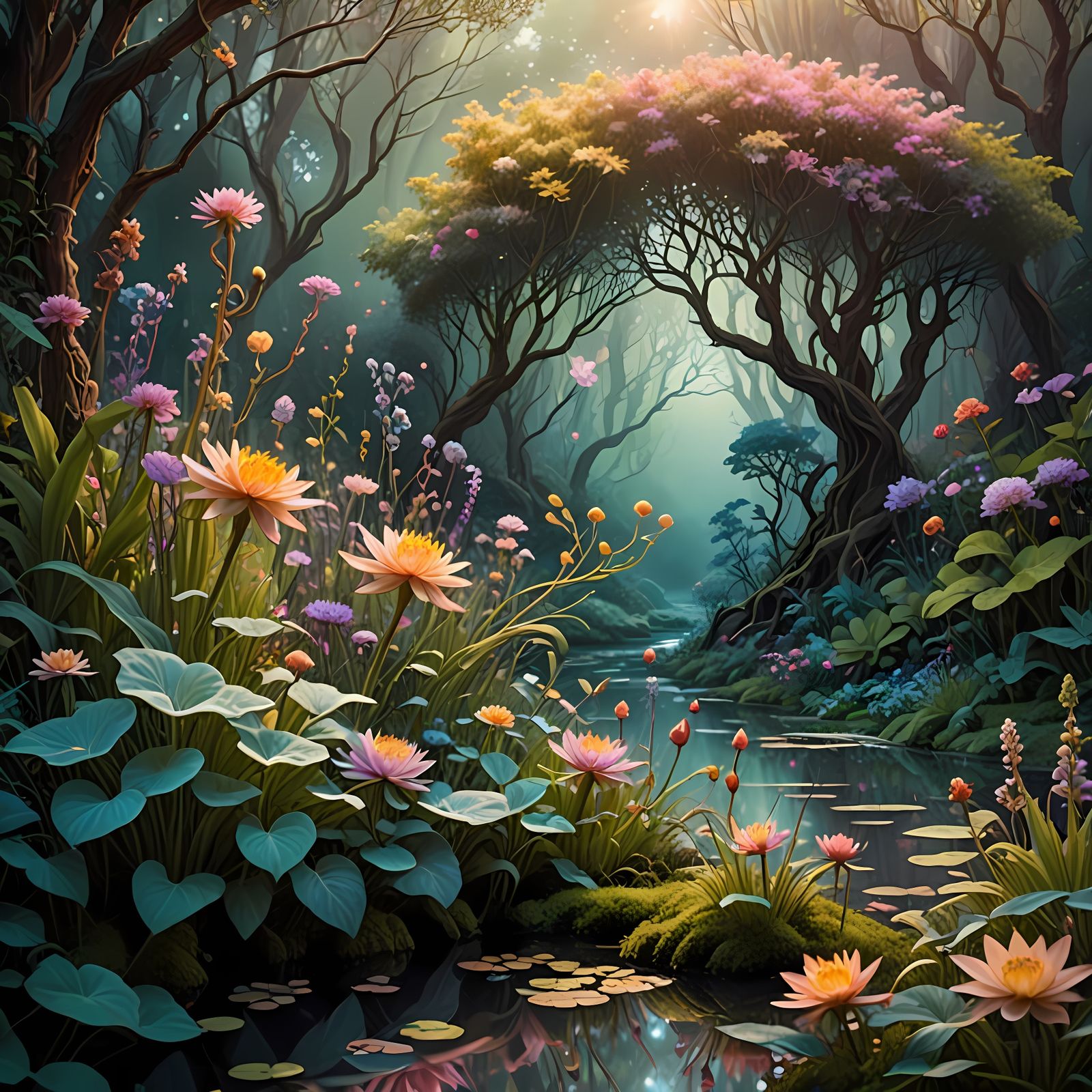 Surreal Floral Goddess in Soft Pastel Hues