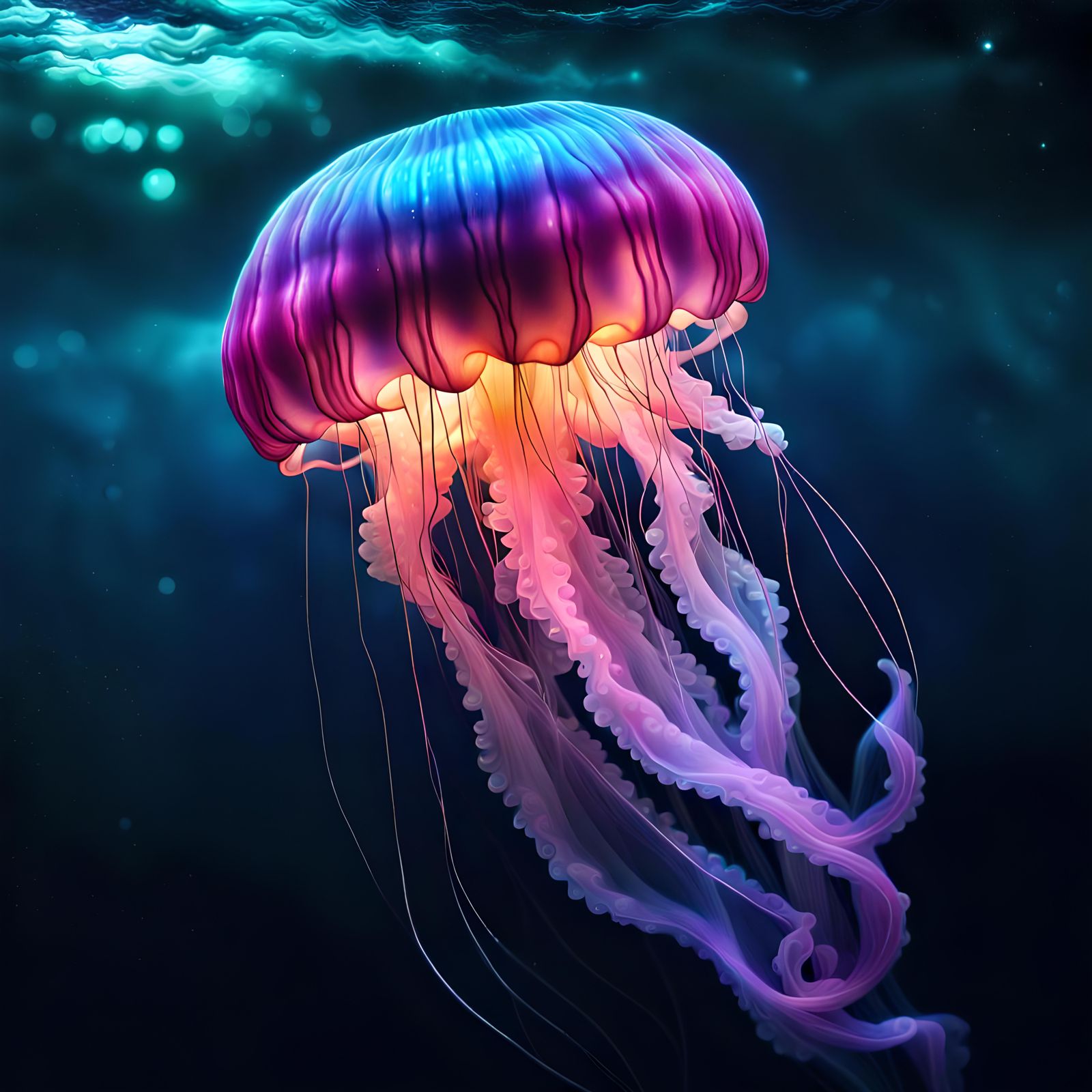 Ethereal Mermaid Jellyfish Hybrid in Fluorescent Colors