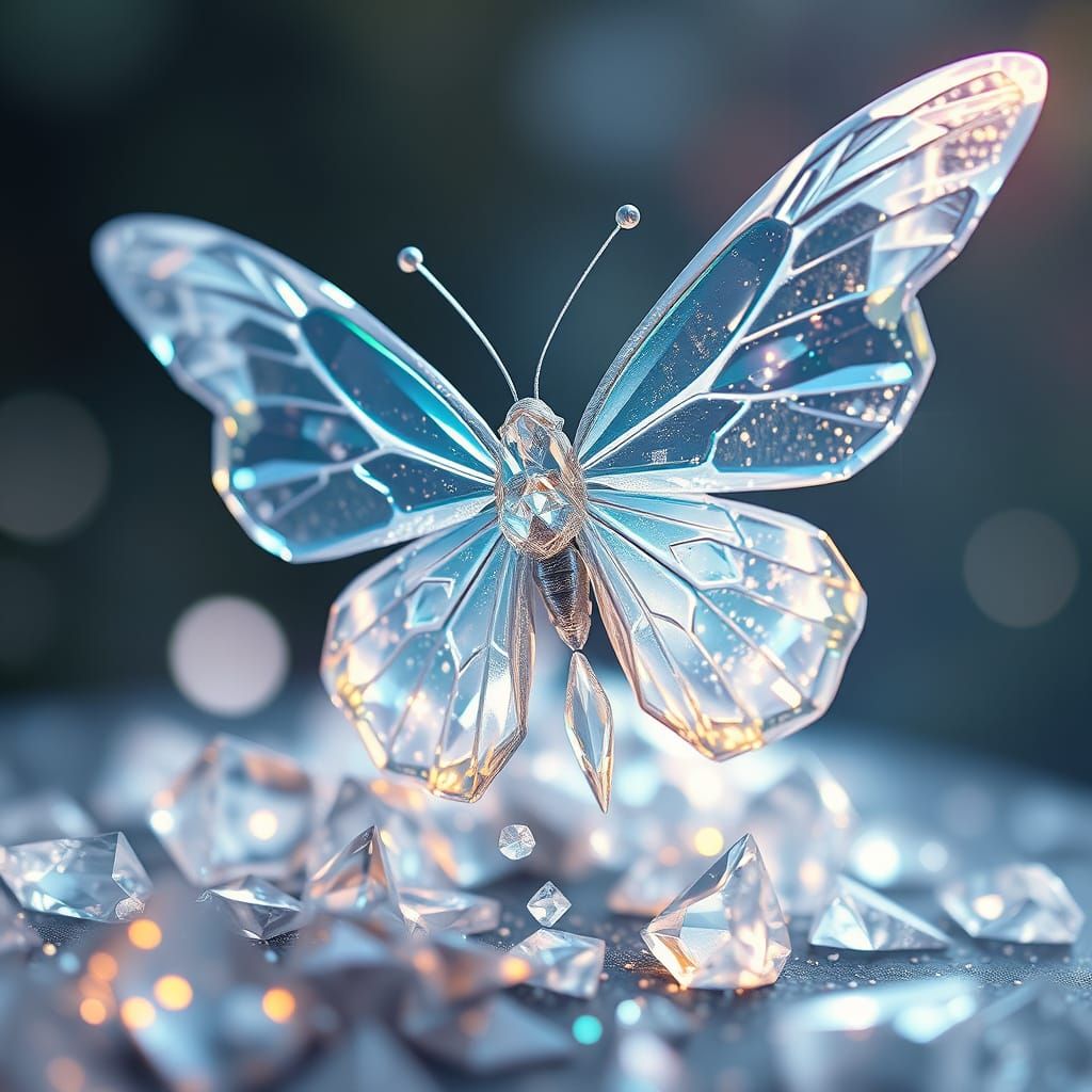 Mystical Crystal Butterfly with Kaleidoscopic Light
