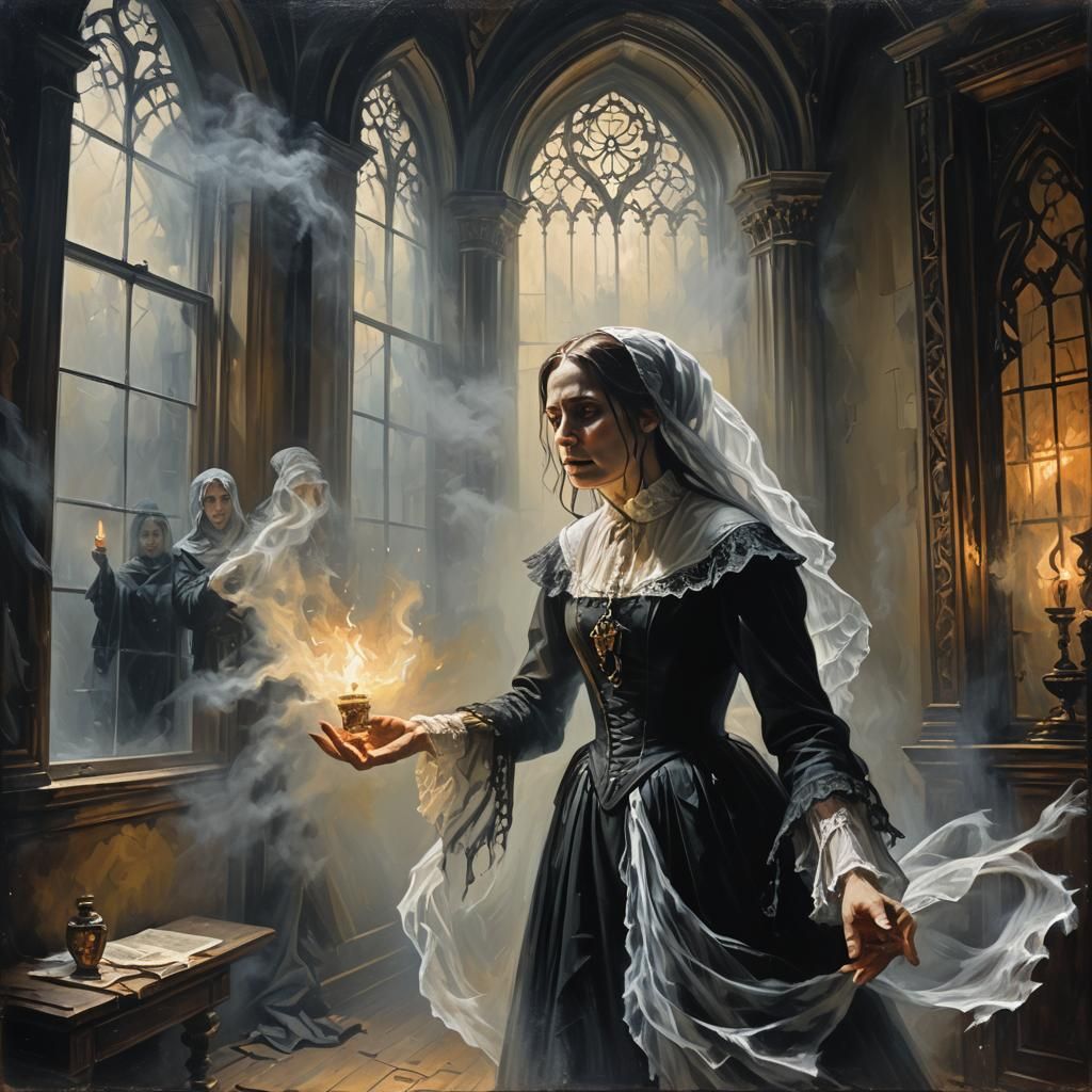 Gothic Oil Painting of a Spirit Caller in Victorian Style