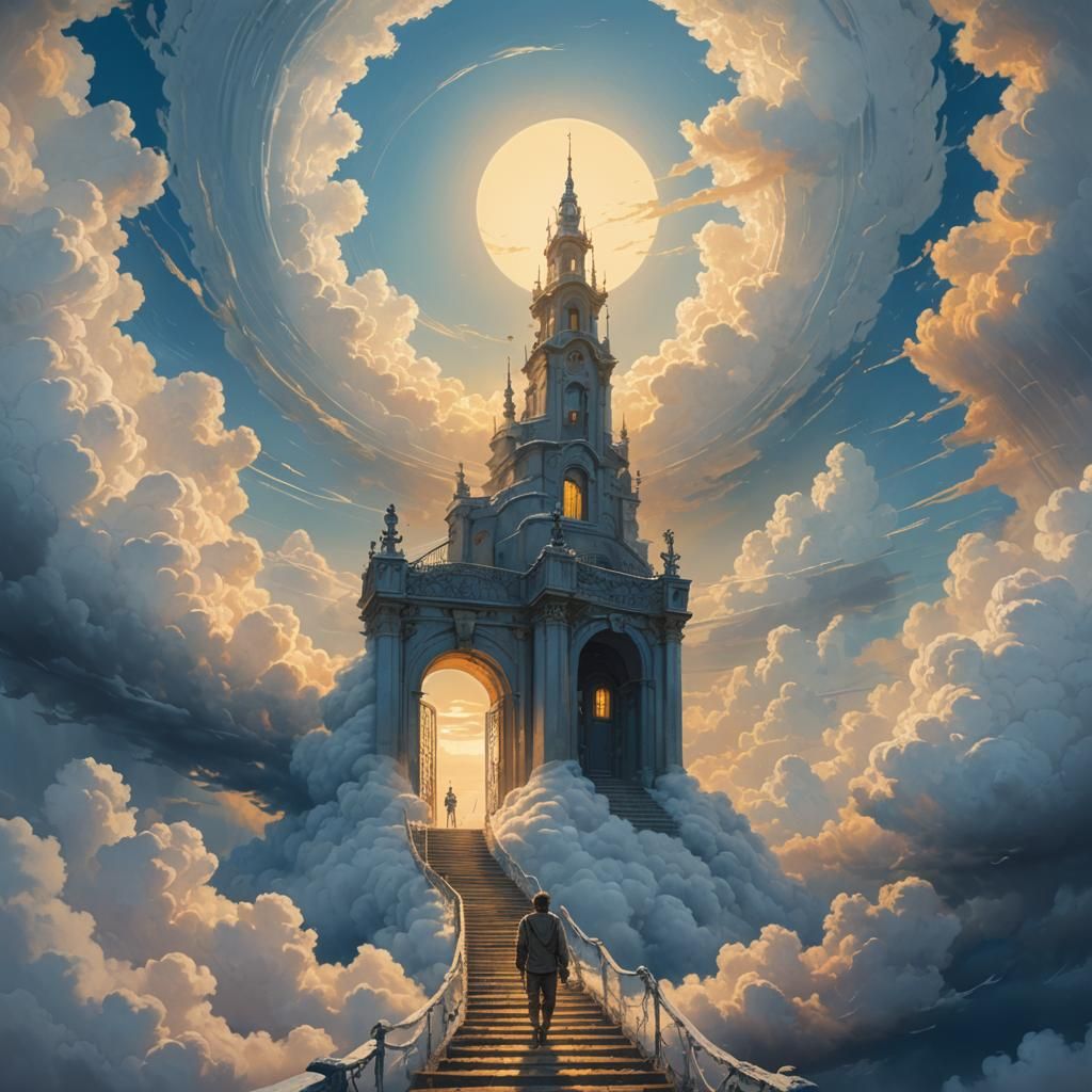 Heavenly Figure Ascends to Gate: Fantasy Concept Art