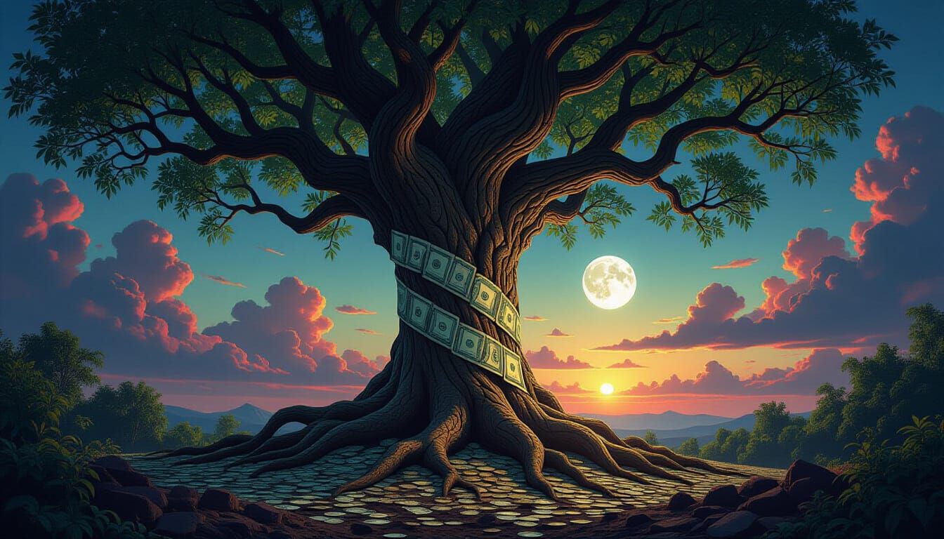 Money Tree in Dark Fantasy Style with Giger Influence