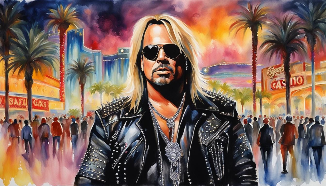 Rock Singer Portrait with Showgirls in Watercolor