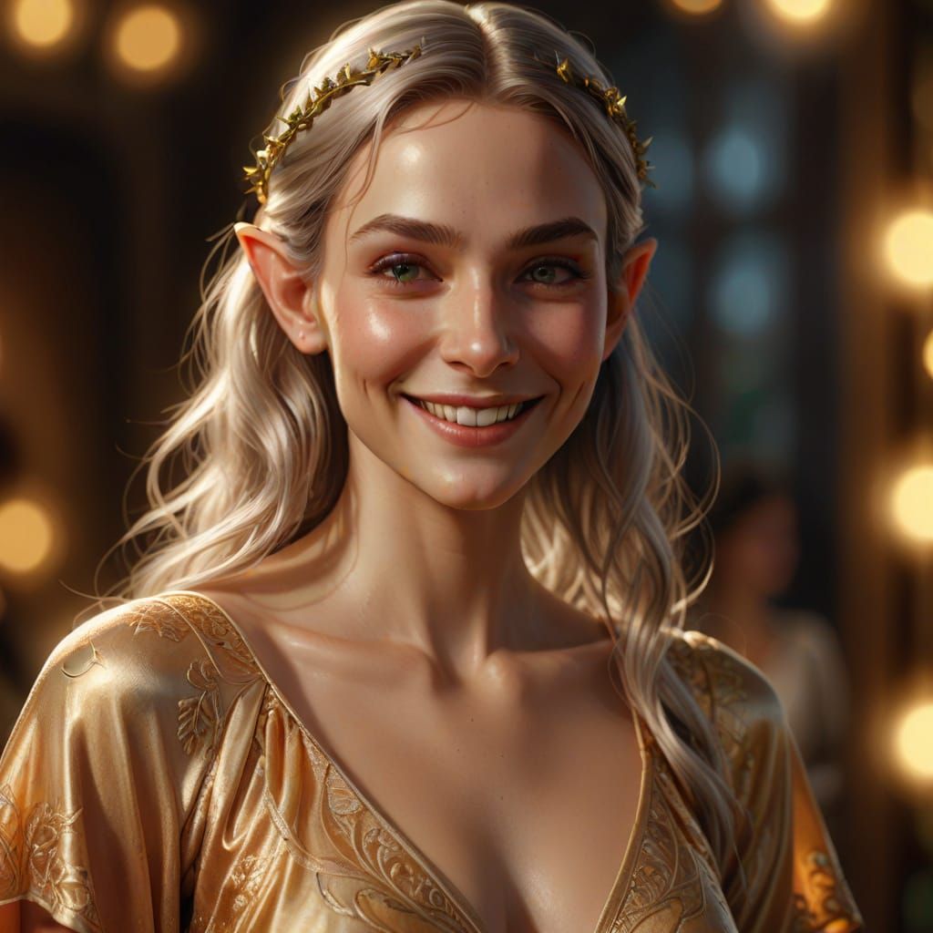 Photorealistic Elf Woman Portrait in Golden Light