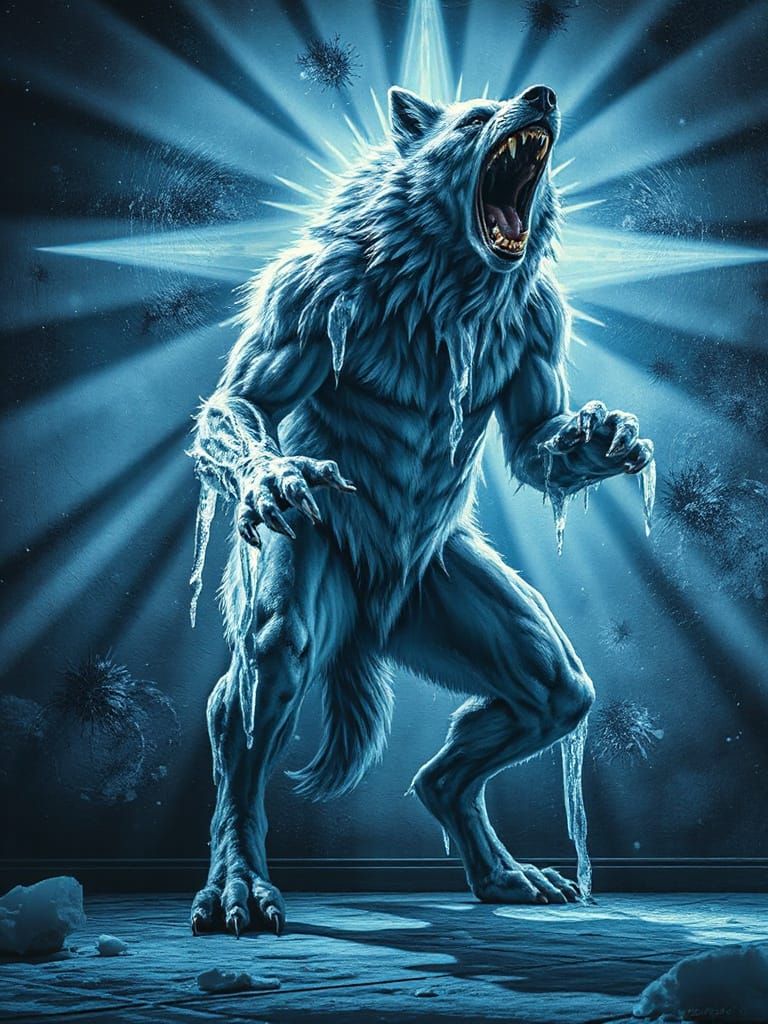 Frost Werewolf Emerges from Mural Under Northern Star
