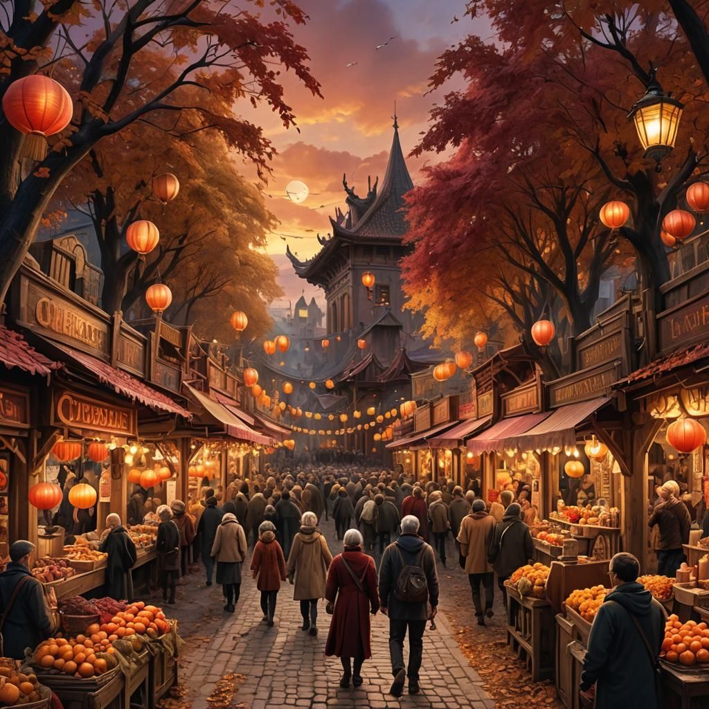 Autumn Fair at Sunset: Fantasy Concept Art