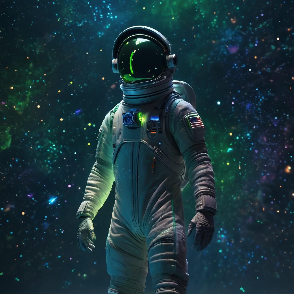 Futuristic Astronaut in Starry Space with Neon Hues