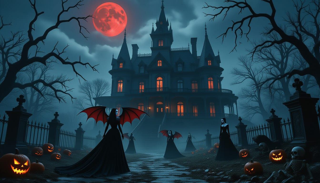 Gothic Midnight Mansion in Dark Fantasy Style