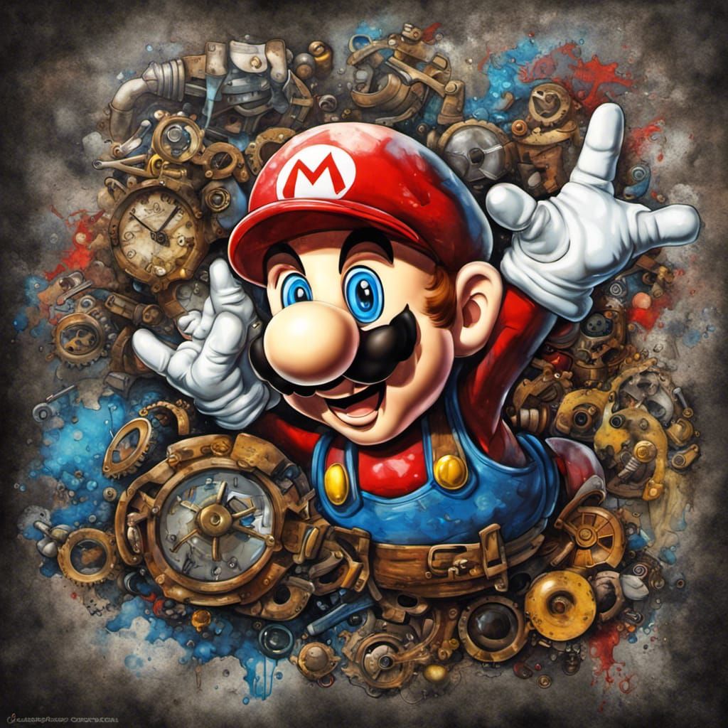 Steampunk Super Mario Brothers Graffiti Art