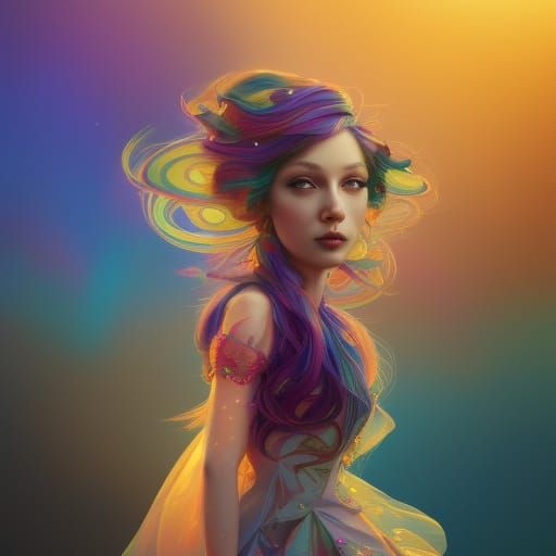Rainbow Princess Doll Portrait in Artstation Style