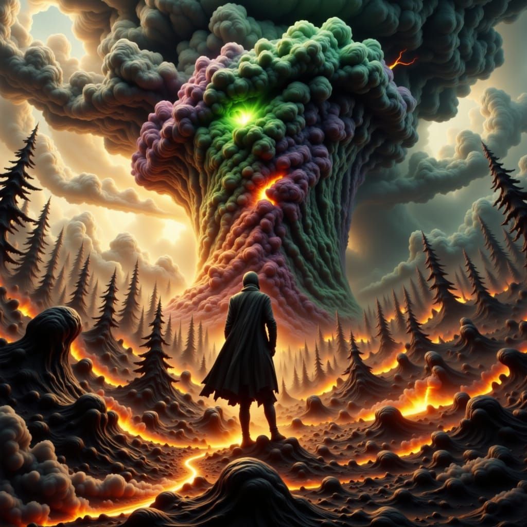 Surreal Figure in Stormy Landscape as Digital Art