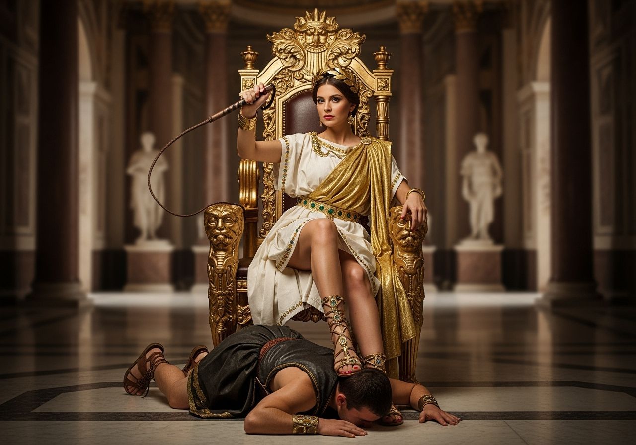 Roman Empress on Golden Throne with Trampled Servant