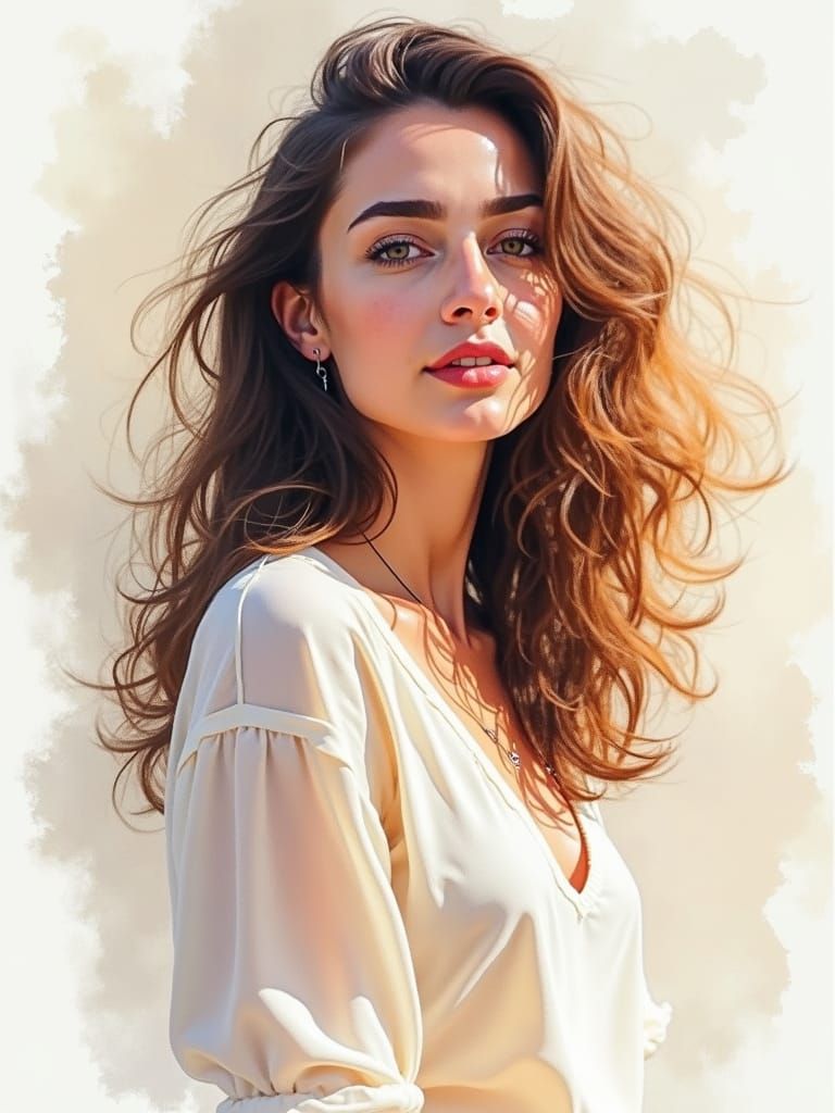 Impressionistic Watercolor Woman with Blurry Brush Strokes