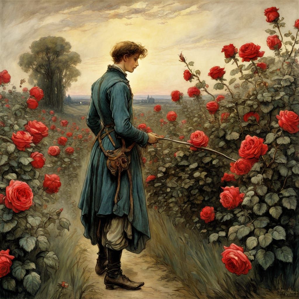 Whimsical Fairytale Scene with Vibrant Roses