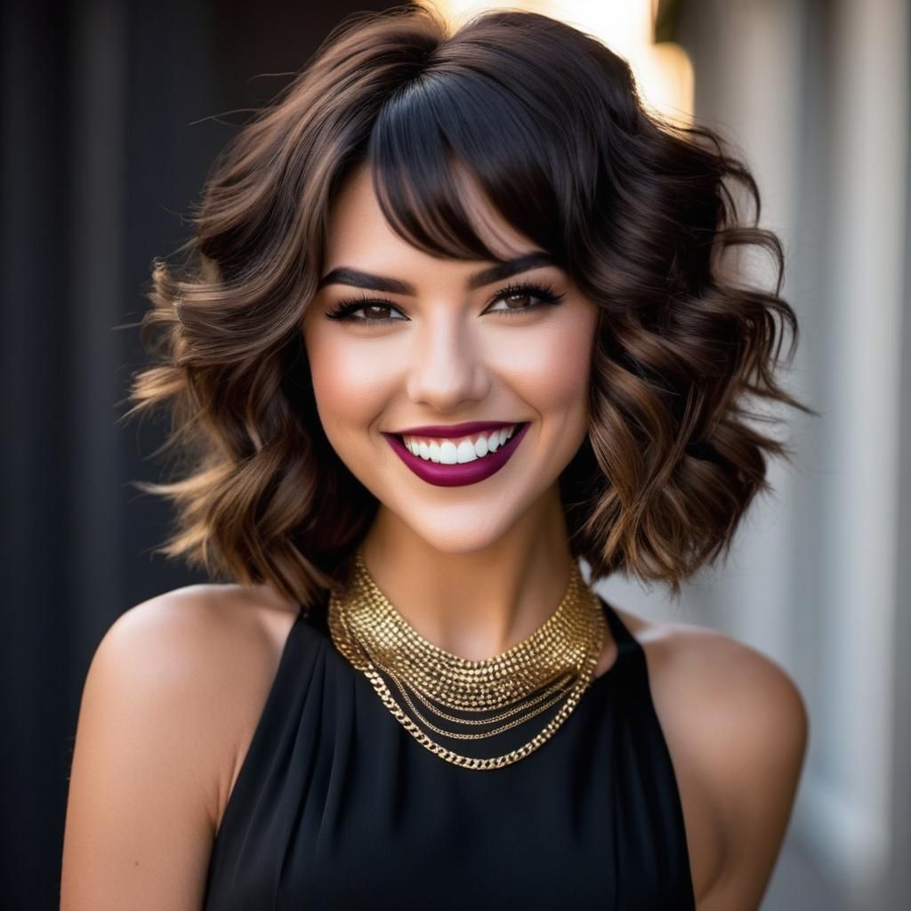 Grinning Girl in Black Dress Portrait