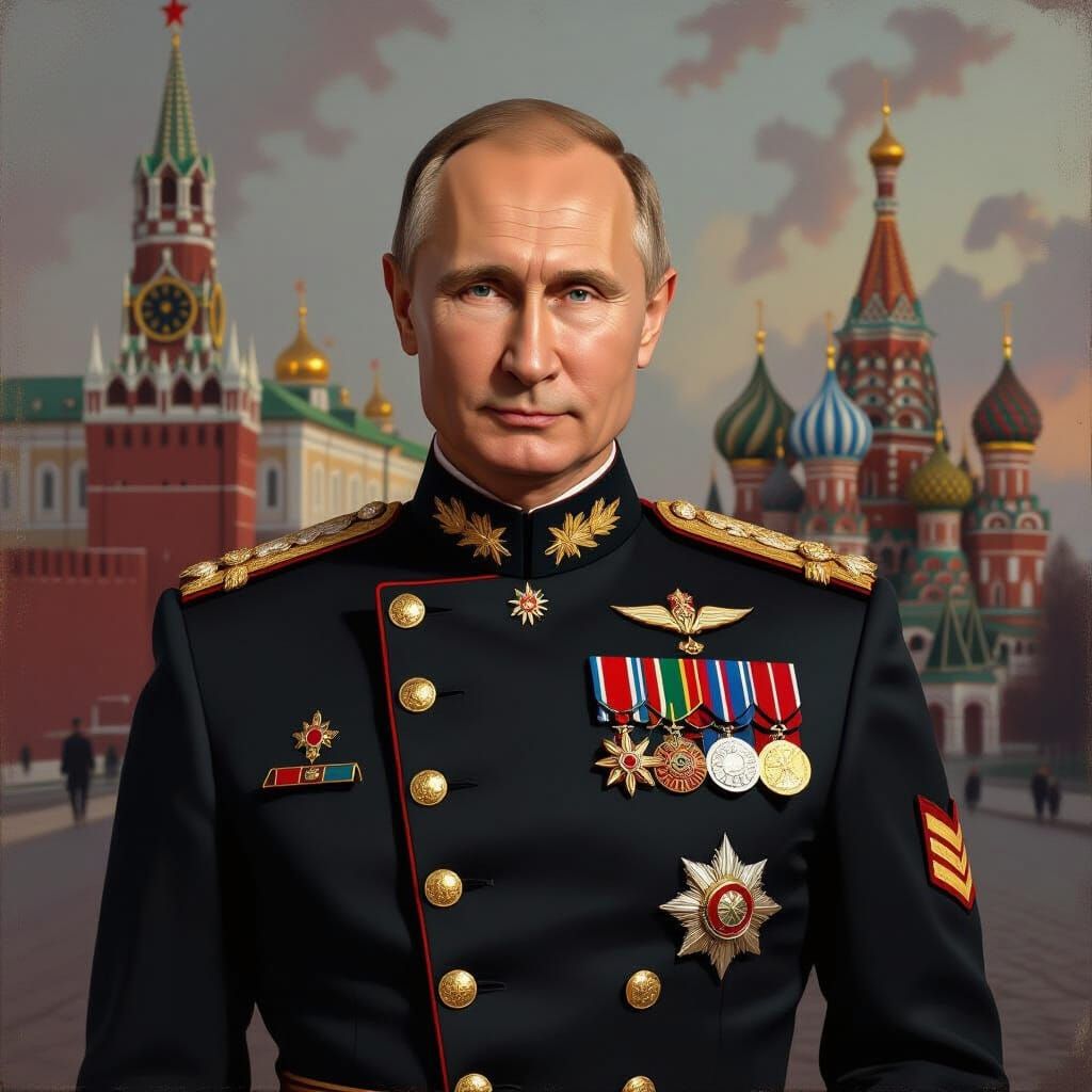 Regal Portrait of Russian Leader in Military Uniform