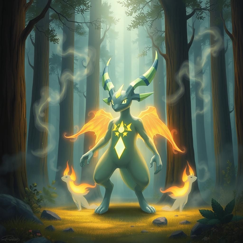 Mystical Alakazam in Dreamlike Forest